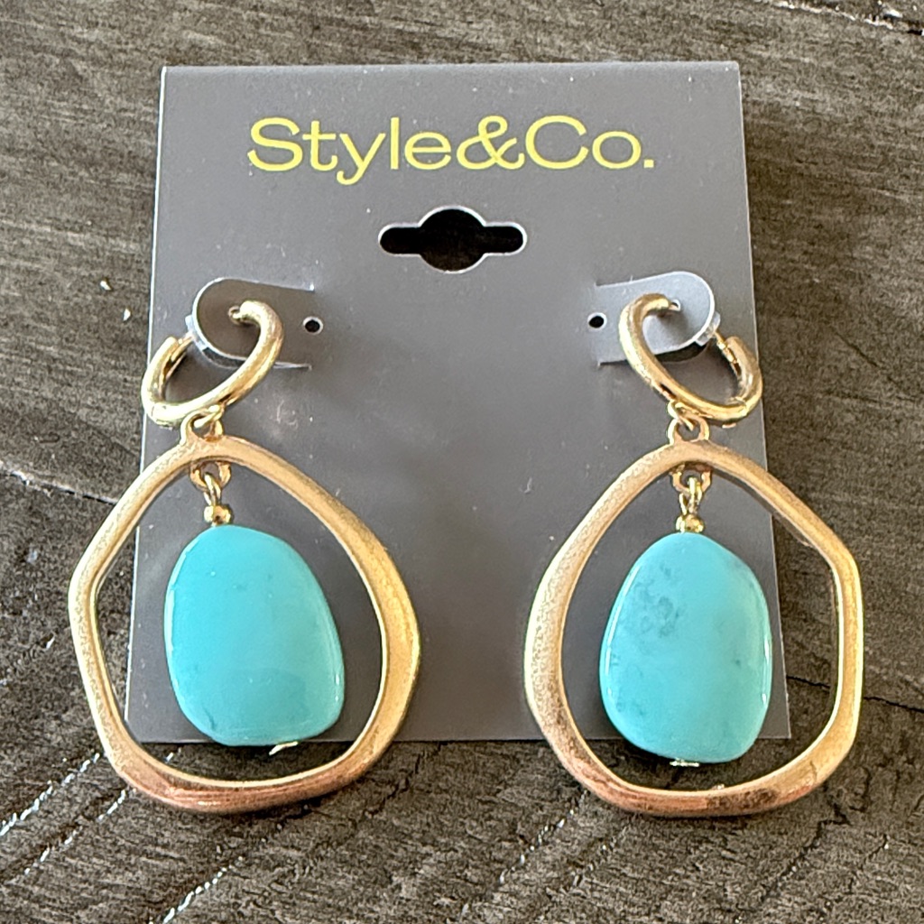 Style & Co. Gold Earrings With Turquoise Charm - Nwt